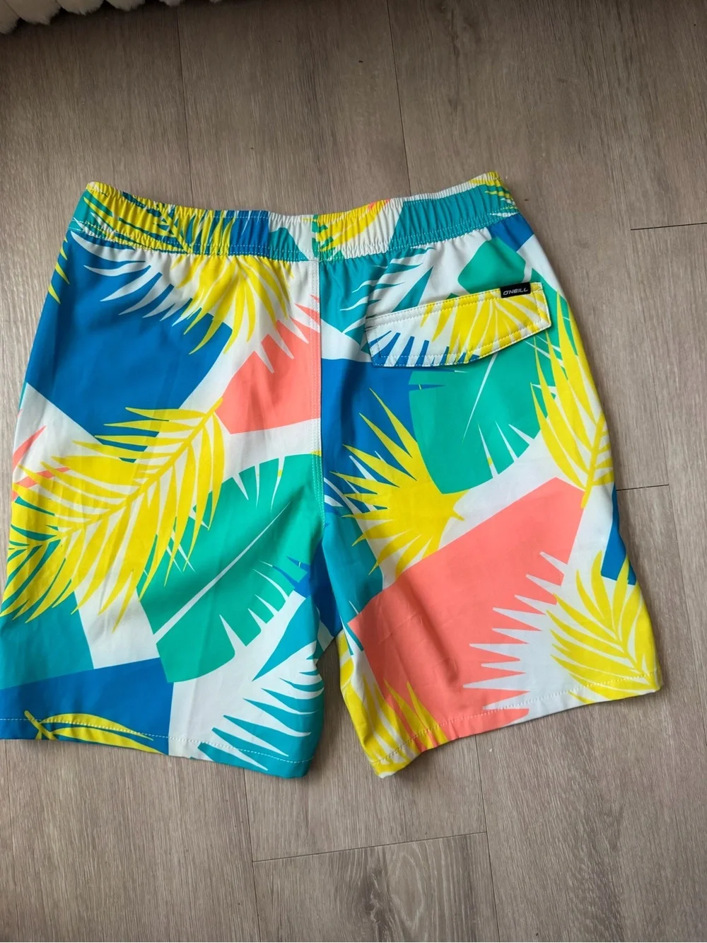 O'Neill youth Coral, Teal & Yellow Tropical Board Shorts